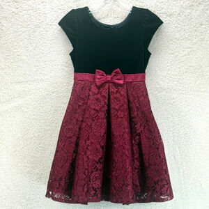 Jona Michelle Kids Black Velvet Dress Size 10 Red Glitter Mesh Lace Bow Holiday